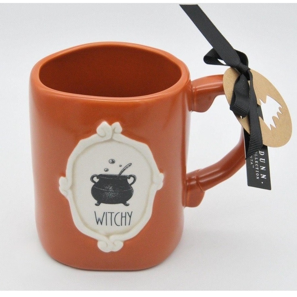 Rae Dunn Witchy Cauldron Cameo Burnt Orange Coffee Mug Halloween